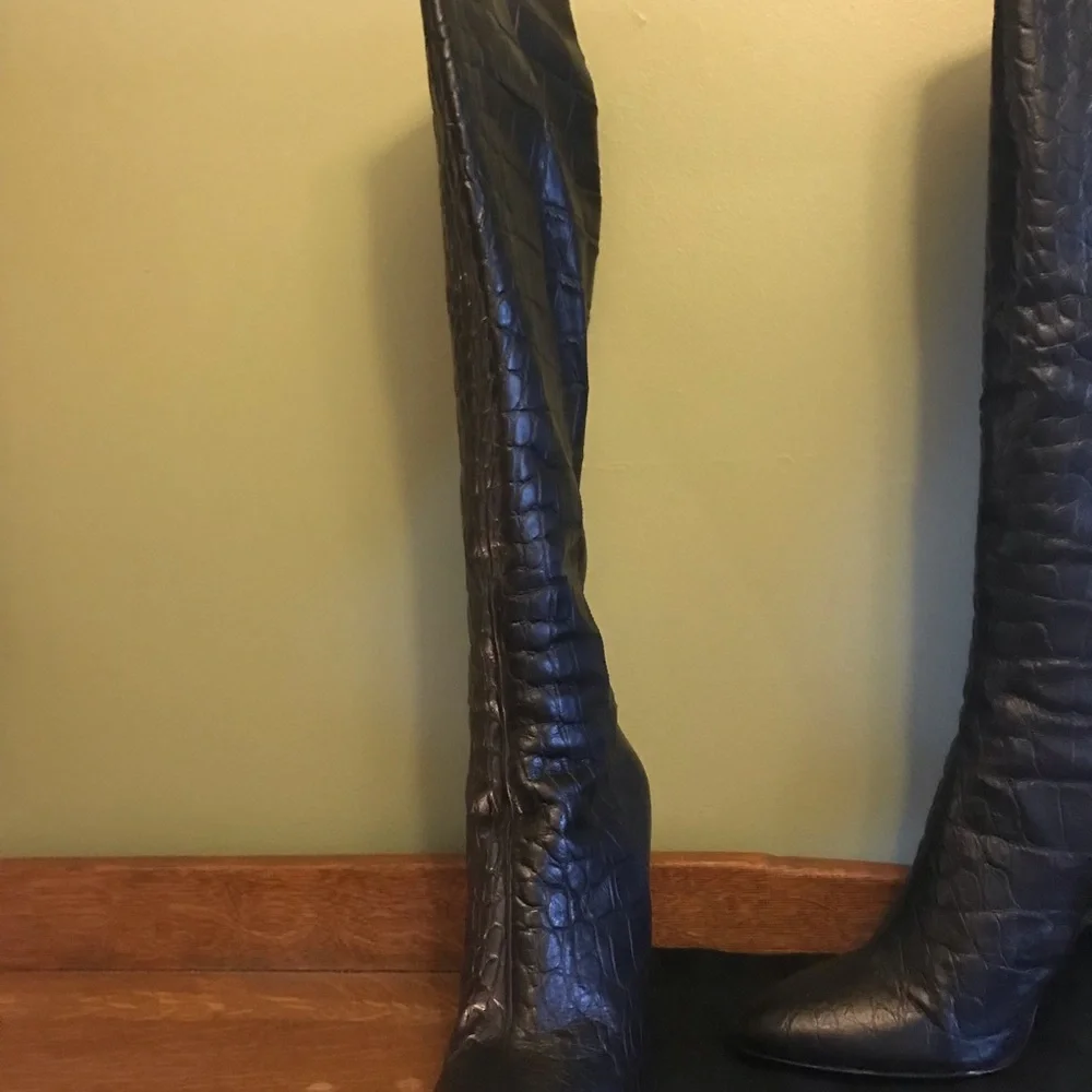 Gianni Versace Stivale Stampa Cocco Tall Boots in Nero/Croc Size 40 T.100 - Picture 4 of 14